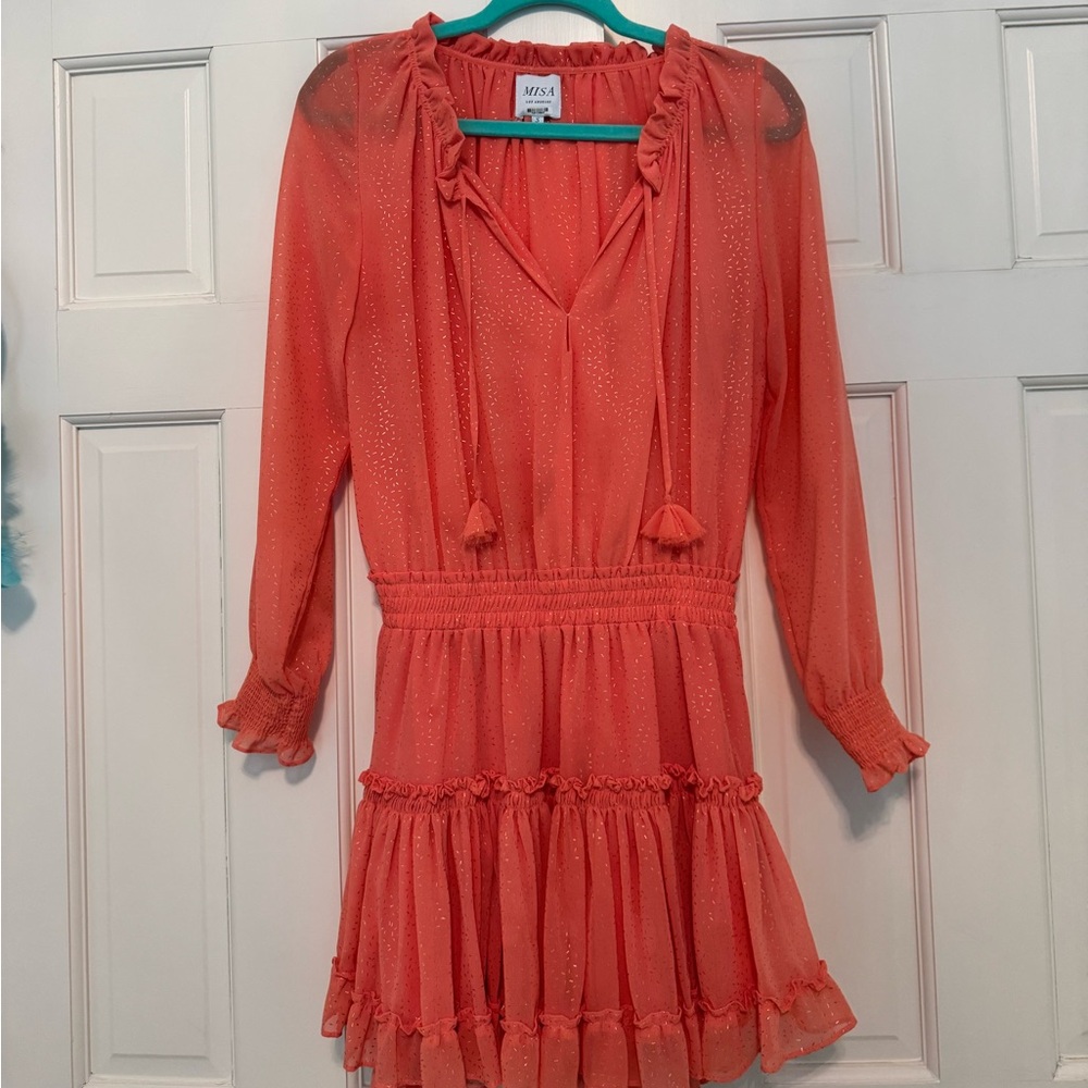 Misa Los Angeles Coral Ruffle long sleeve mini Dress